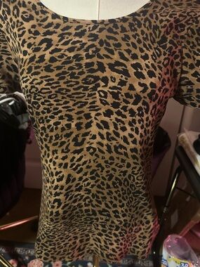Jones New York Leopard Print Short Sleeve Top - Tan & Black size M